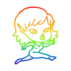 rainbow gradient line drawing pretty cartoon elf girl running