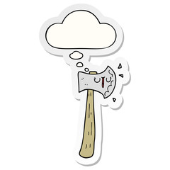 cartoon axe and thought bubble as a printed sticker