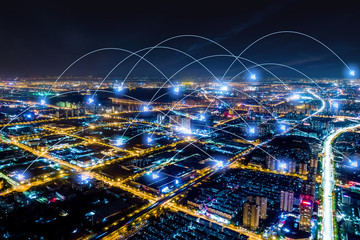 Modern city with wireless network connection concept