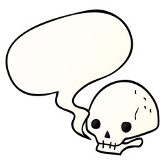 cartoon spooky skull and speech bubble in smooth gradient style