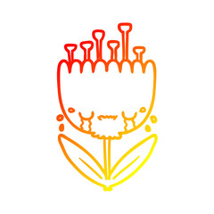 warm gradient line drawing crying cartoon flower