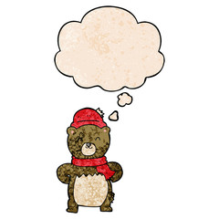 cute cartoon bear and thought bubble in grunge texture pattern style