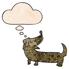 cartoon dog and thought bubble in grunge texture pattern style