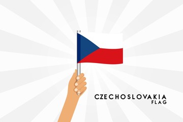 Vector cartoon illustration of human hands hold Czech Republic flag. Isolated object on white background.