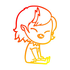 Obraz premium warm gradient line drawing cartoon laughing vampire girl sitting