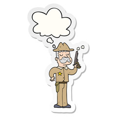 cartoon sheriff and thought bubble as a printed sticker