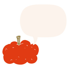 cartoon pumpkin and speech bubble in retro style