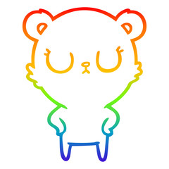 Fototapeta premium rainbow gradient line drawing peaceful cartoon bear