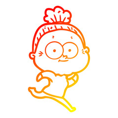 warm gradient line drawing cartoon happy old woman