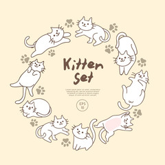 Obraz na płótnie Canvas Set of cute kitten isolated on pastel background : Vector Illustration