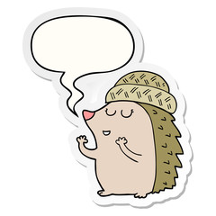 cartoon hedgehog wearing hat and speech bubble sticker