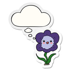 cartoon flower and thought bubble as a printed sticker