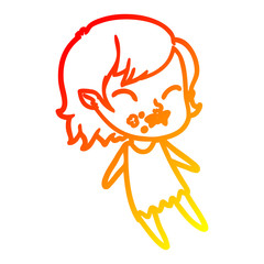 warm gradient line drawing cartoon vampire girl with blood on cheek