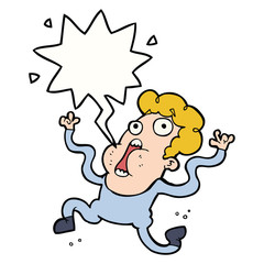 cartoon terrified man and speech bubble