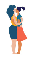 Two women gay homosexual lesbian hugging and kissing together