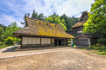 Takayama - May 26, 2019: Traditional buildings in the Hida folk village open air museum of Takayama, Japan