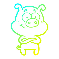 cold gradient line drawing happy cartoon pig