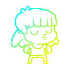 cold gradient line drawing cartoon indifferent woman