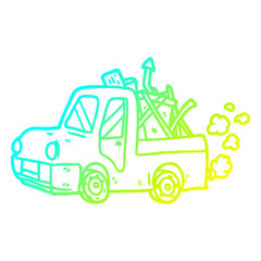 cold gradient line drawing old truck full of junk
