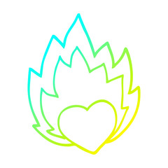 Obraz premium cold gradient line drawing cartoon flaming heart