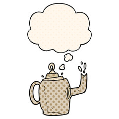 cartoon old kettle and thought bubble in comic book style