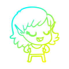 cold gradient line drawing happy cartoon elf girl