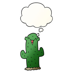 cartoon cactus and thought bubble in smooth gradient style