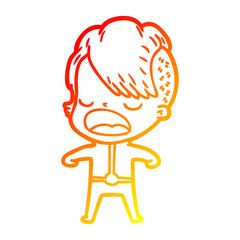 warm gradient line drawing cartoon cool hipster girl talking