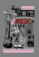  music and repair tools pattern, tee shirt graphics