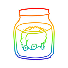 rainbow gradient line drawing spooky brain floating in jar