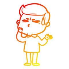 warm gradient line drawing cartoon man sweating