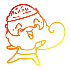 warm gradient line drawing happy man with beard and winter hat