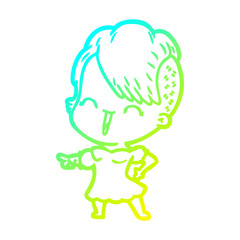 cold gradient line drawing happy cartoon hipster girl