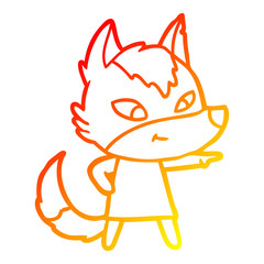 warm gradient line drawing friendly cartoon wolf