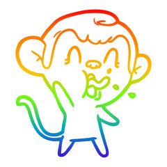 rainbow gradient line drawing crazy cartoon monkey