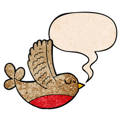 cartoon bird and speech bubble in retro texture style