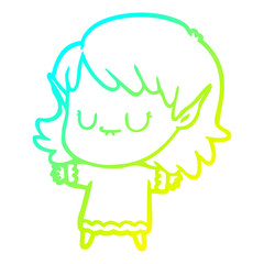 cold gradient line drawing happy cartoon elf girl