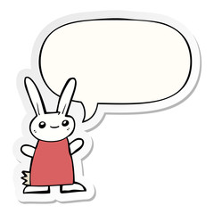 cute cartoon rabbit and speech bubble sticker