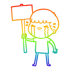 rainbow gradient line drawing cartoon man crying