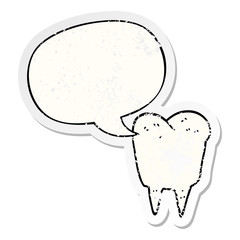 cartoon tooth and speech bubble distressed sticker