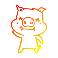 warm gradient line drawing angry cartoon pig