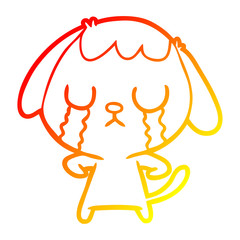 warm gradient line drawing cute cartoon dog crying