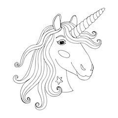 Black line Unicorn for coloring book or page