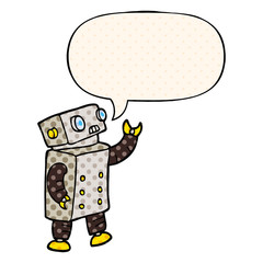 cartoon robot and speech bubble in comic book style