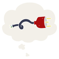 cartoon electrical plug and thought bubble in retro style