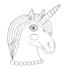 Black line Unicorn for coloring book or page