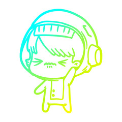 cold gradient line drawing angry cartoon space girl waving
