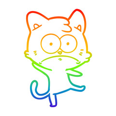 rainbow gradient line drawing cartoon nervous cat