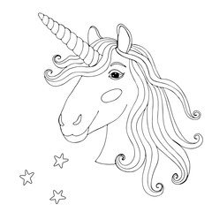 Black line Unicorn for coloring book or page