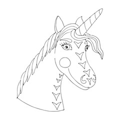 Black line Unicorn for coloring book or page
